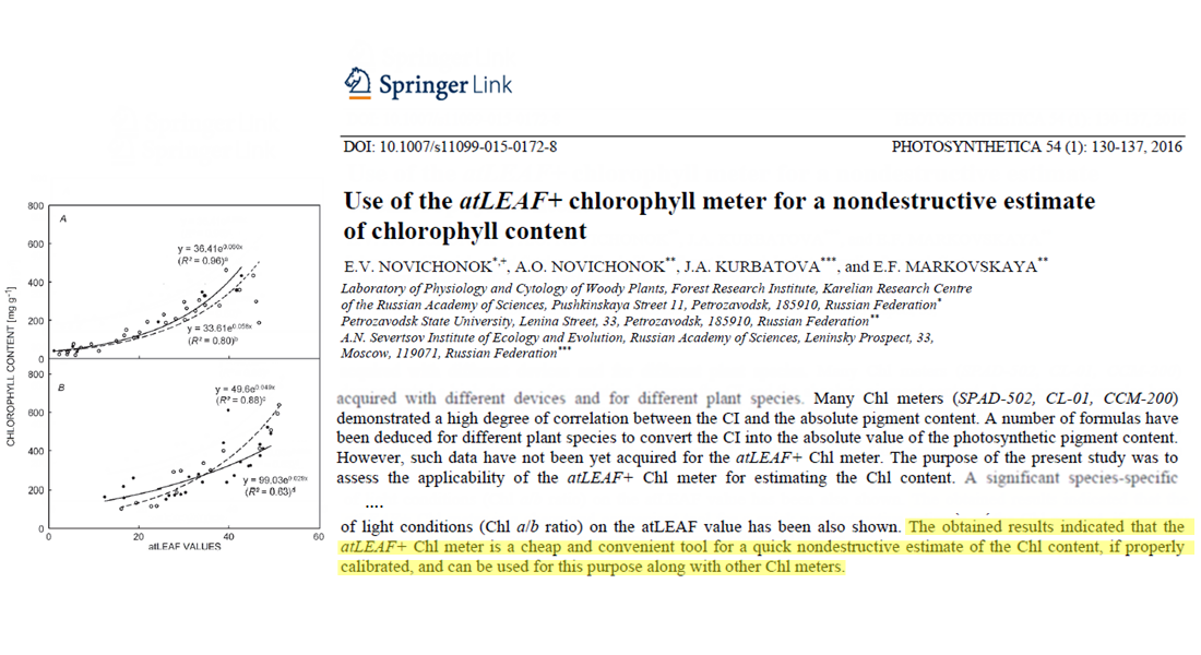 Use of the atLEAF+ chlorophyll meter for a nondestructive estimate of chlorophyll content